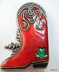 Vintage Figural Enamel Red Cowboy Boot Brooch Pin Retro Rockabilly 