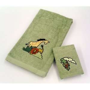  Kids Giraffe Lion Monkey 2 Pc Embroidered Bath Wash Towel 