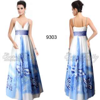 Sequins Spaghetti Straps Blue Printed Popular Formal Gown Dress 