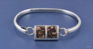 Mexican Sterling Silver & Genuine Stone Bangle Bracelet  