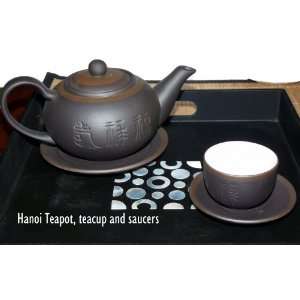  Hanoi Style Ceramic Teapot with 4 Teacups and Saucers 