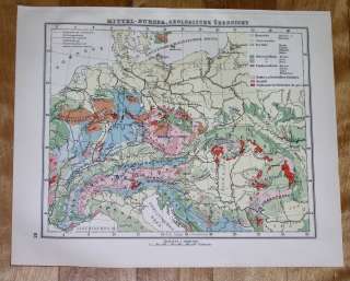   GEOLOGICAL MAP OF CENTRAL EUROPE GERMANY POLAND AUSTRIA HUNGARY  