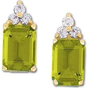  14K Yellow Gold Peridot and Diamond Earrings Jewelry