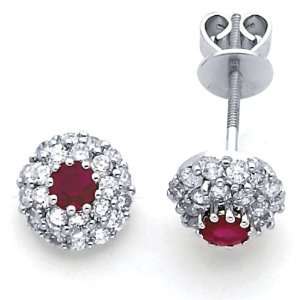 14K Diamond & Ruby Cluster Earrings Jewelry