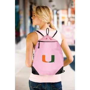  University of Miami Pink Drawstring Bag Backpack UM Logo 