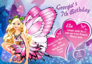 BARBIE MARIPOSA Personalised party invitations x 12  