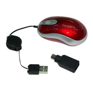   USB Optical Laptop Travel Mouse with Retractable Cable Red 1025083217