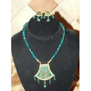  Gold Plated Pendant Sea Green Beads Thewa Jewelry Necklace 