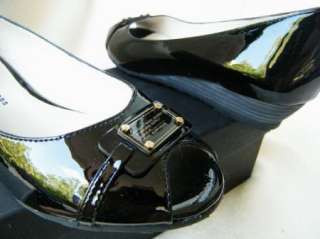 MARC JACOBS SHOES sandals peep toe black wedges patent leather  