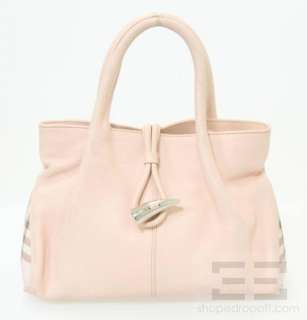 Burberry Soft Pink Pebbled Leather & Check Trim Tote Bag  