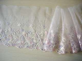 white embroidered tulle mesh net lace fabric 1yd2+21  