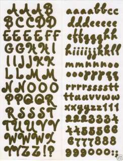 DARK GREEN SCRIPT Alphabet & Numbers A/F Stickers  