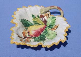 Vintage Italian Painted Pottery Leaf Dish   Fruit  