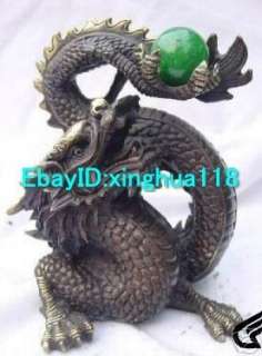 Collectibles Chinese Bronze Copper Dragon Statue And Jade Bead  