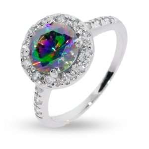 Dazzling Round Cut Mystic Fire Cz Sterling Silver Ring Size 6 (Sizes 6 