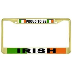 Ireland Proud to Be Irish Flag Gold Tone Metal License Plate Frame 