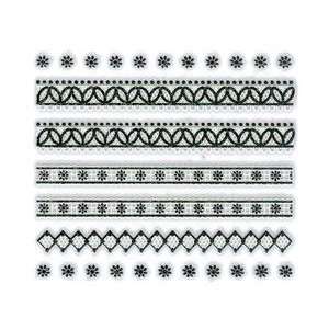 Iridescent Glitter White & Black Floral/Diamond Strip Nail Stickers 