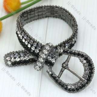 Clear Crystal Beads Buckle Belt Cuff Bracelet Bangle  
