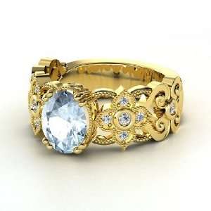  Mantilla Ring, Oval Aquamarine 14K Yellow Gold Ring with 