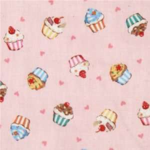  Japanese Kokka gauze fabric pink cupcakes (Sold in 