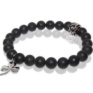  Matte Onyx Stretch Bracelet with Clover Charm & Stainless 