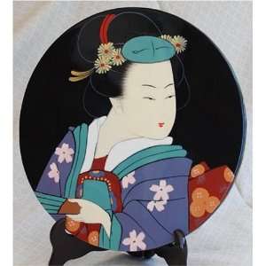  Japanese Girl Lacqured Wooden Painting Arts, Crafts 