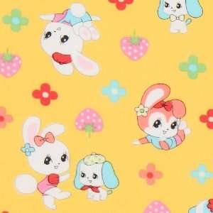 yellow Japanese fabric bunny doggy strawberry flowers 