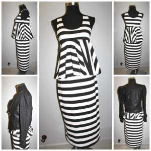   le fashion Stripes flare linked layer des dress black & White  