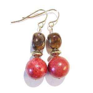 The Black Cat Jewellery Store Tigers Eye Nugget, Coral & Antique Gold 