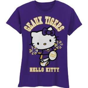 NCAA Louisiana State Tigers Hello Kitty Pom Pom Girls Crew Tee Shirt