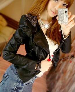 New Women PU Leather Epaulet Slim Fashion Jacket Coat K046  