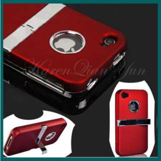 DELUXE Red CASE STAND COVER W/CHROME for AT&T Verizon iPhone 4 4S 4G 