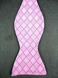 Lattice Pink Woven 100% New Silk Mens Self Bow Tie  