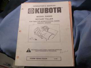 Kubota Tiller Operators Manual G 4000 for G3200 5200  