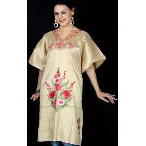  Flax Kashmiri Short Kaftan with Floral Embroidery   Pure 