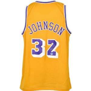  Magic Johnson Autographed Los Angeles Lakers Throwback Gold Jersey 