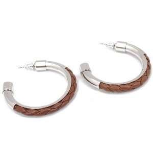  Fashion Silver Leather Knit Brown Ear Loop Hoop Earrings Jewelry