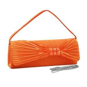 Orange Pleated bow flap evening bag/ clutch with glitter 