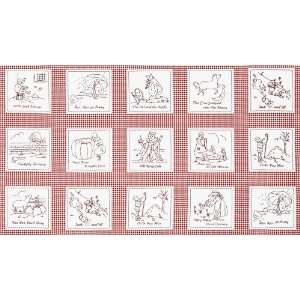  44 Wide A Stitch On Time with Mother Goose Panel Red Fabric 
