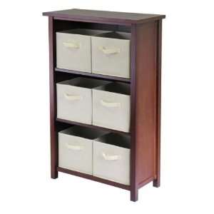   Storage Shelf with 6 Foldable Beige Color Fabric Baskets Home