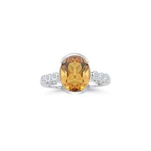  0.12 Ct Diamond & 3.07 Cts Citrine Ring in 14K White Gold 