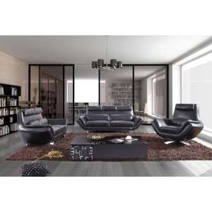  Modern Black Leather Sofa Set   9009
