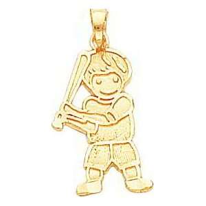  14K Gold Boy Baseball Player Pendant Jewelry