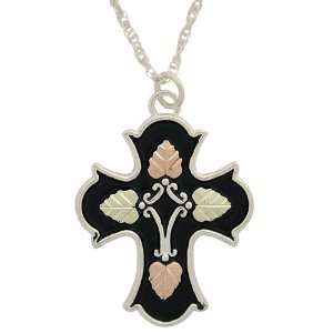  Black Hills Gold Silver Cross Necklace and Earrings Set Jewelry