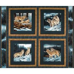  44 Wide Wild Scent Wolves Pillow Panel Blue Fabric By 