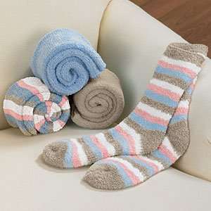    3 Pair Comfort Socks, Latte/ Ice Blue/ Multi