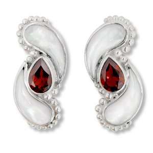  Sterling Silver, Mother of Pearl and Garnet Earrings by 