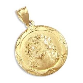 14k Yellow Gold Jesus Face Round Coin Pendant Charm Jewelry  