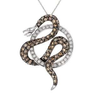   Gold White Diamond Snake Pendant Necklace, 18 (1.27 cttw) Jewelry