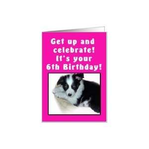 6th Birthday Puppy Pink Card